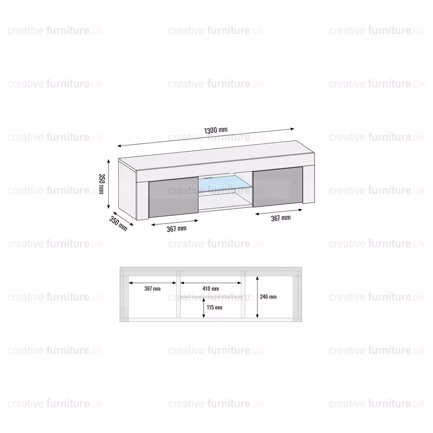 Creative Furniture Modern Black High Gloss TV Unit W: 130 cm, D: 35 cm, H: 35 cm – 3