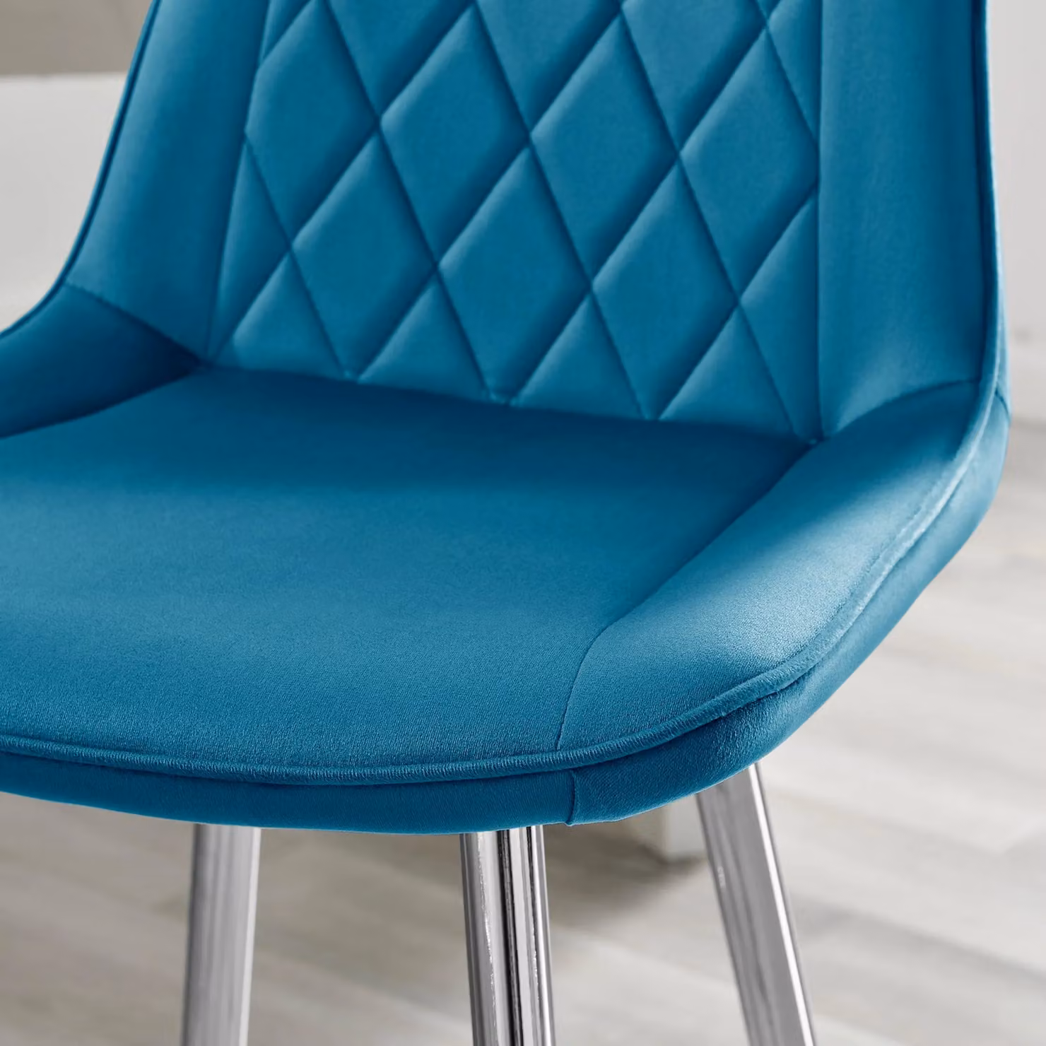 FurnitureboxUK Pesaro Set of 2 Blue Velvet Counter Stools with Silver Metal Legs – 3
