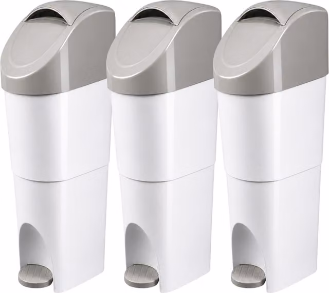 Pro-Kleen Set of 3 Grey Hygienic Sanitary Waste Bins with Foot Pedal and Concealed Disposal