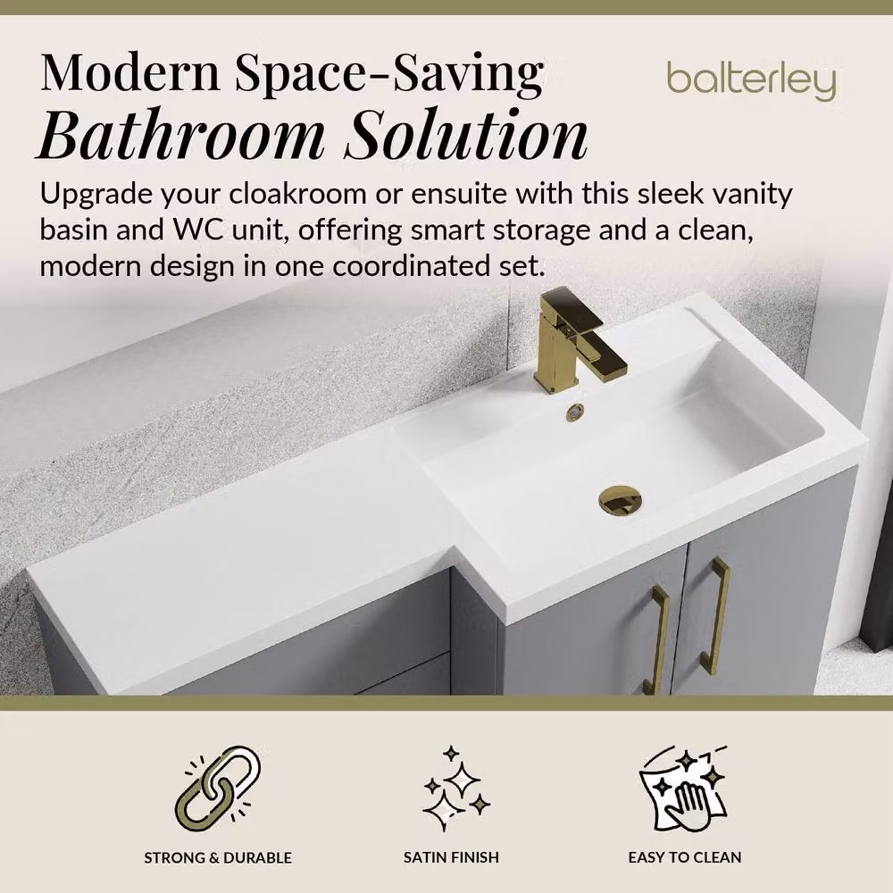 Balterley Modern Satin Grey Right-Hand Vanity and WC Unit Combination, Width: 110 cm – 2