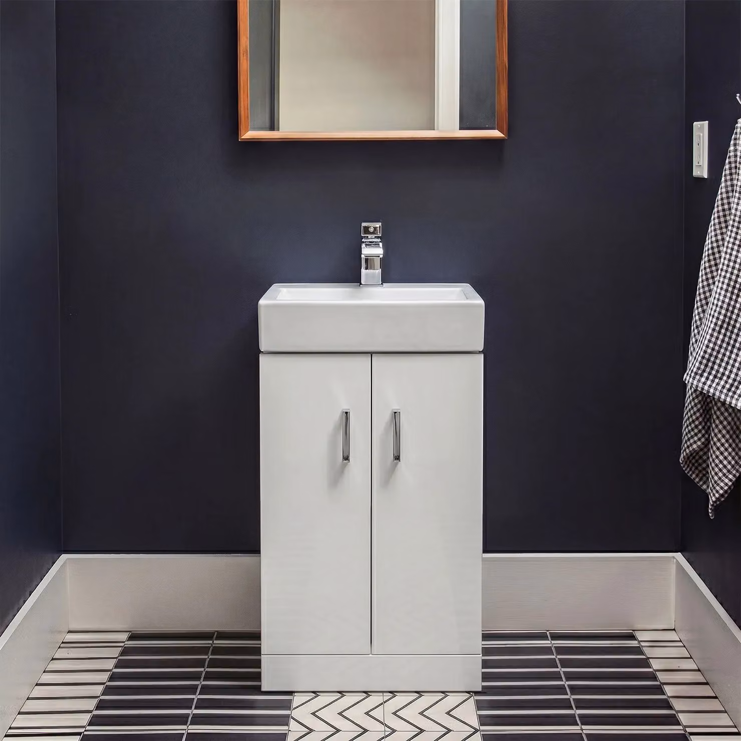 Balterley White Glossy Floor Standing Bathroom Vanity Unit with Rectangular Basin and Soft Close Doors – 4