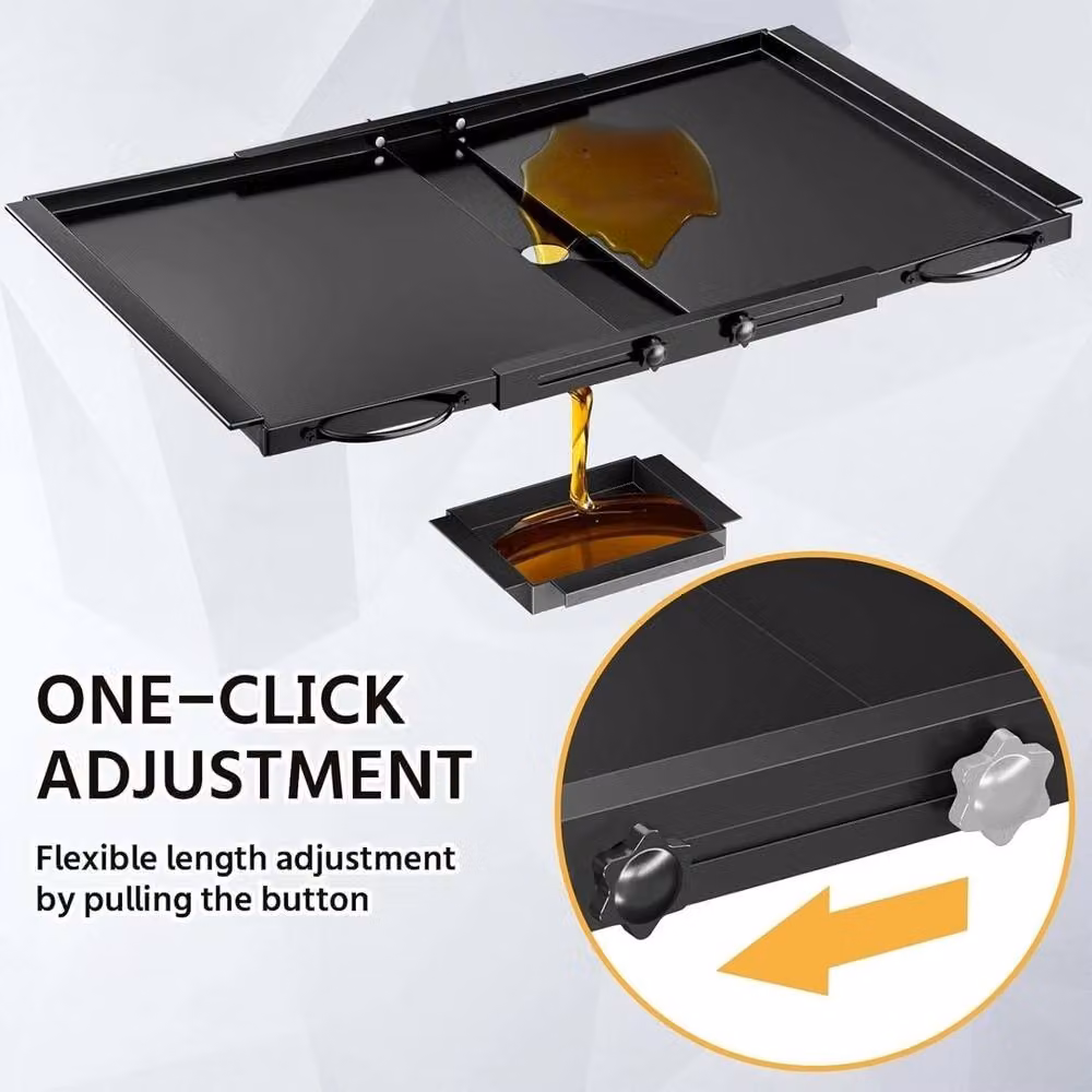 VOGREX Adjustable Replacement Metal BBQ Grease Tray for 3-5 Burner Gas Grills, Black – 3
