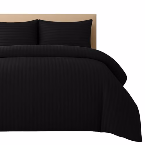 Pamposh Black Satin Stripe Microfibre Single Duvet Cover and Pillowcase Set, W/H: 135 x 200 cm and 50 x 75 cm – 3