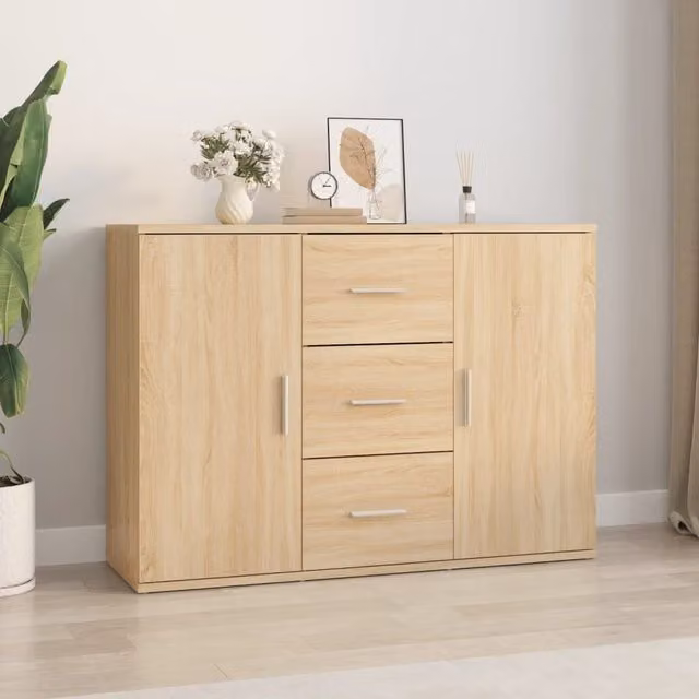 Berkfield Home Sonoma Oak Sideboard in Brown, W/D/H: 91 x 29.5 x 65 cm