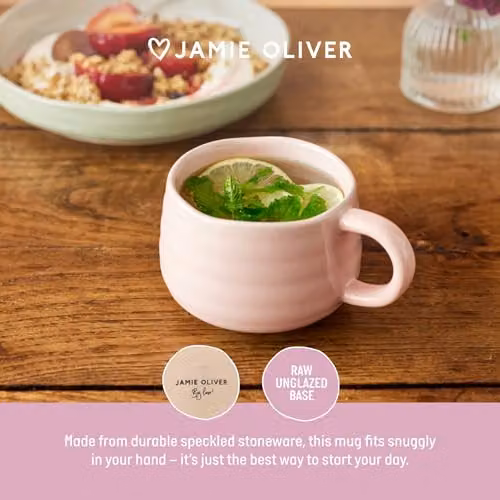 Jamie Oliver Big Love Pink Cosy Cuppa Set, 2pc Speckled Stoneware Mugs, 375ml each, H: 13 cm, W: 10 cm, D: 7 cm – 2