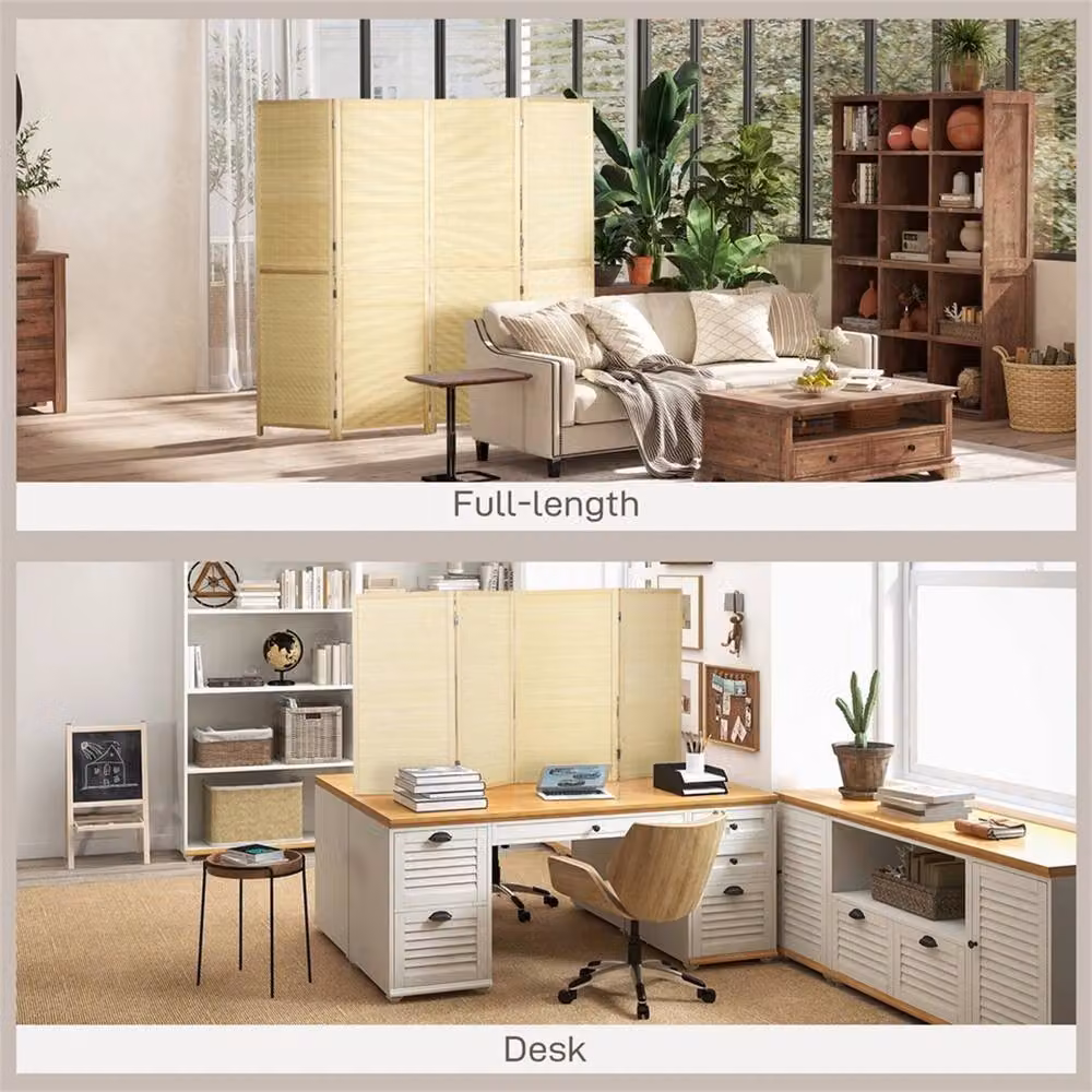 EONLION 4 Panel Folding Freestanding Room Divider in Beige Sand Rattan and Bamboo, H 180 cm x W 100 cm – 4