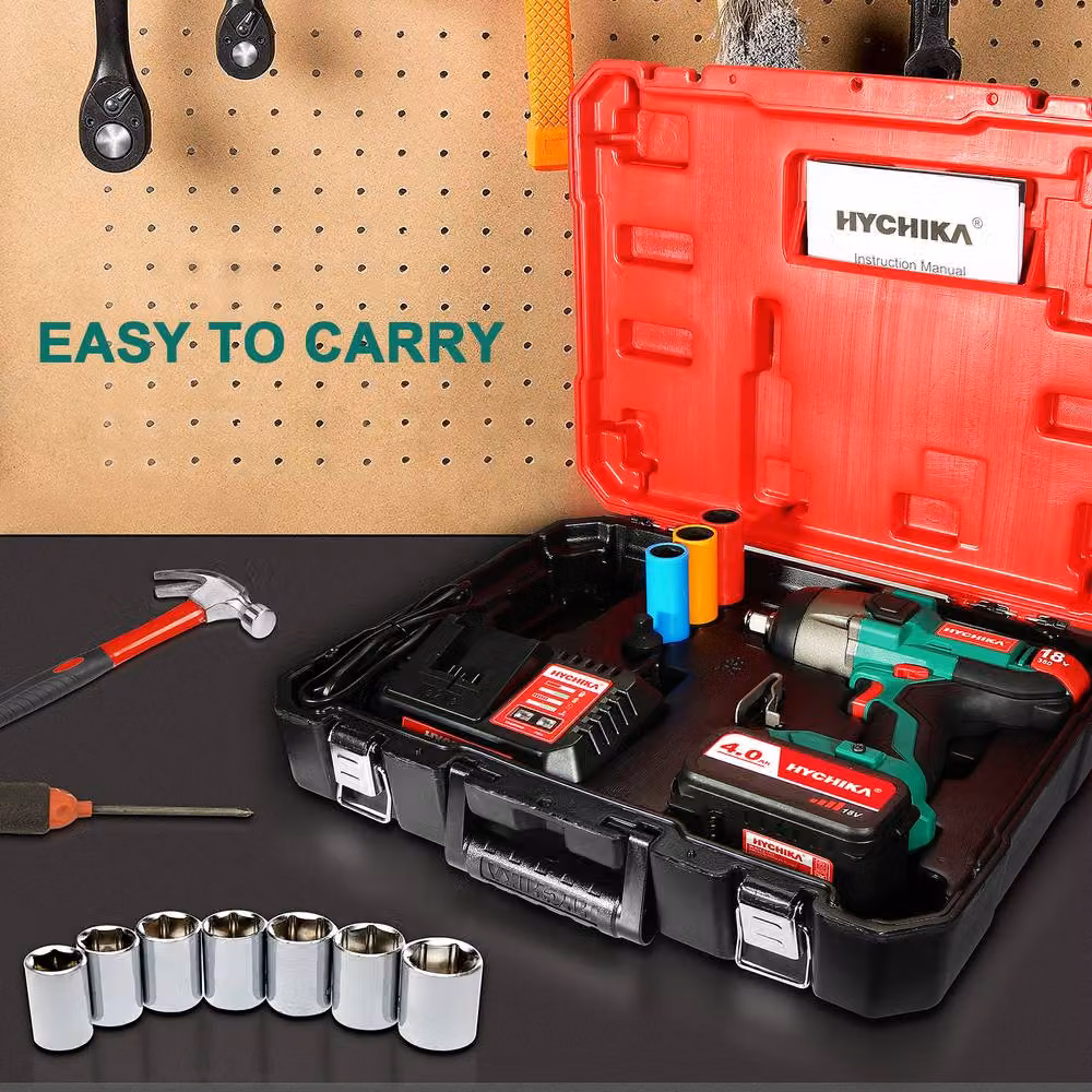 HYCHIKA Cordless Impact Wrench with 4.0Ah Battery and 3 Sockets, Green – 6