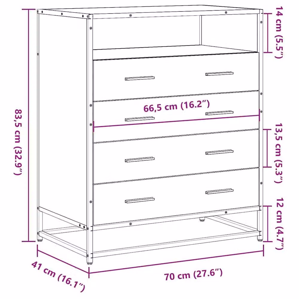 Berkfield Home Drawer Cabinet in Smoked Oak Brown, W/D/H: 70 x 41 x 83.5 cm – 7