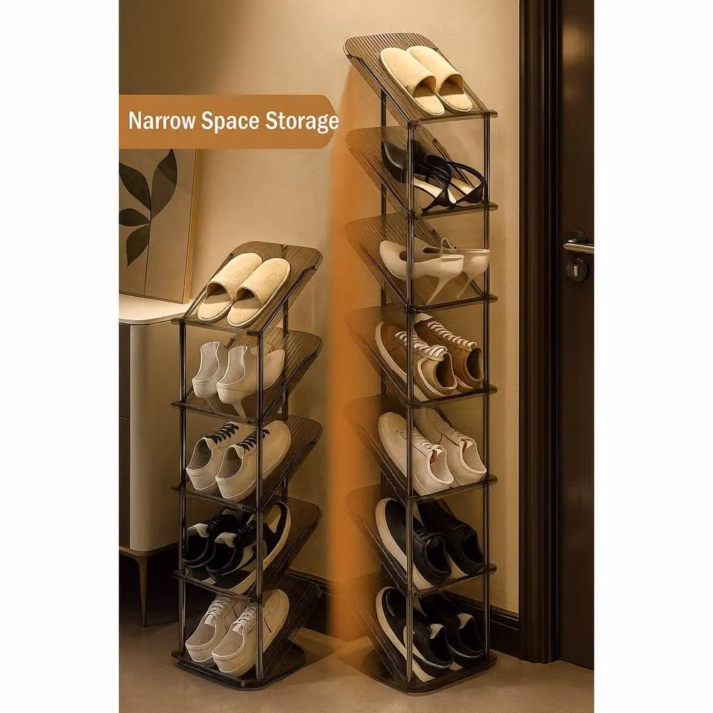 Kelvenix Smoke 6 Tier Sloping Narrow Clear Shoe Rack in Brown – 4