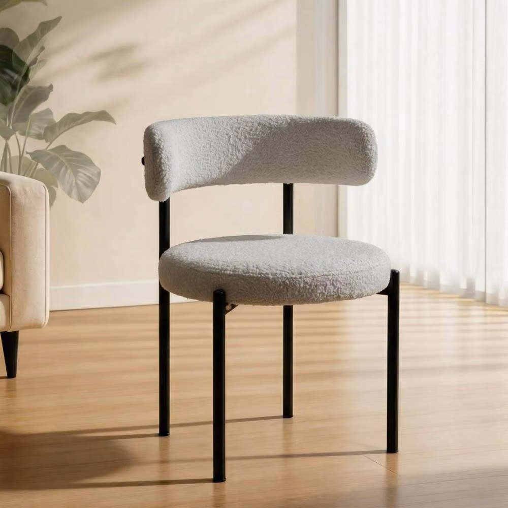 Nordara Set of 2 Mid-Century Grey Bouclé Upholstered Dining Chairs with Metal Legs – 4
