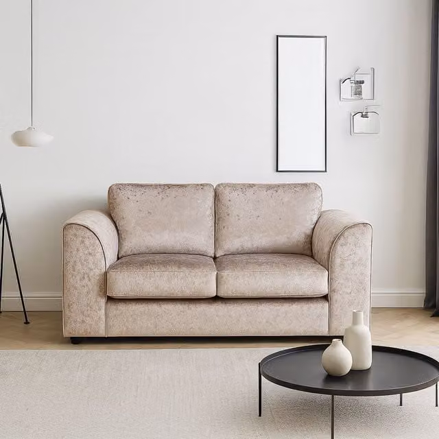 Furnishings For Less UK Crystal Crushed Velvet 2 Seater Sofa with Full Back and Curved Arms in Beige – 1