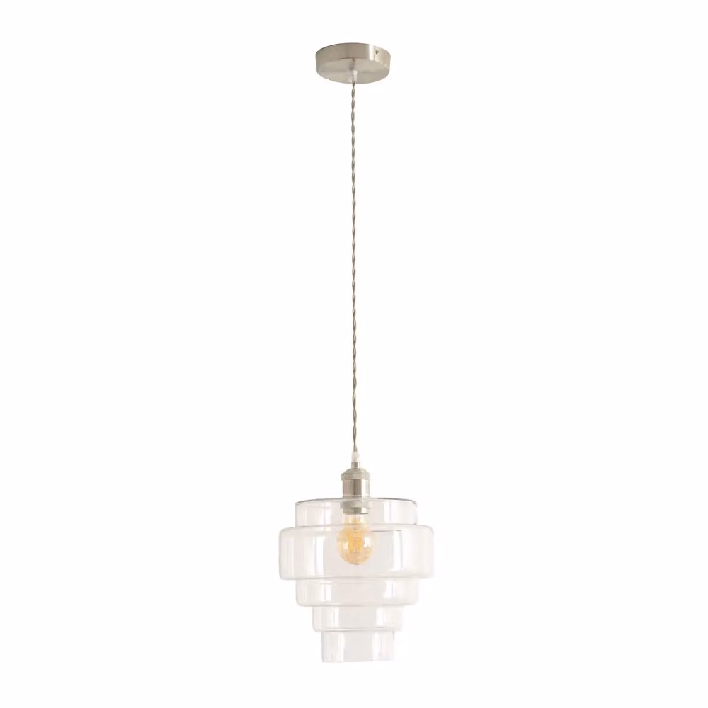 ValueLights Lane 5 Tier Layered Glass Ceiling Pendant Light in Clear and Brushed Chrome – 2