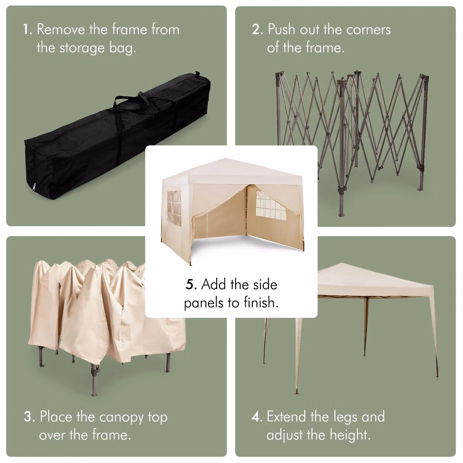 VonHaus Heavy Duty Pop Up Gazebo with Sides in Ivory/Beige/White, W x D: 300 x 300 cm – 3