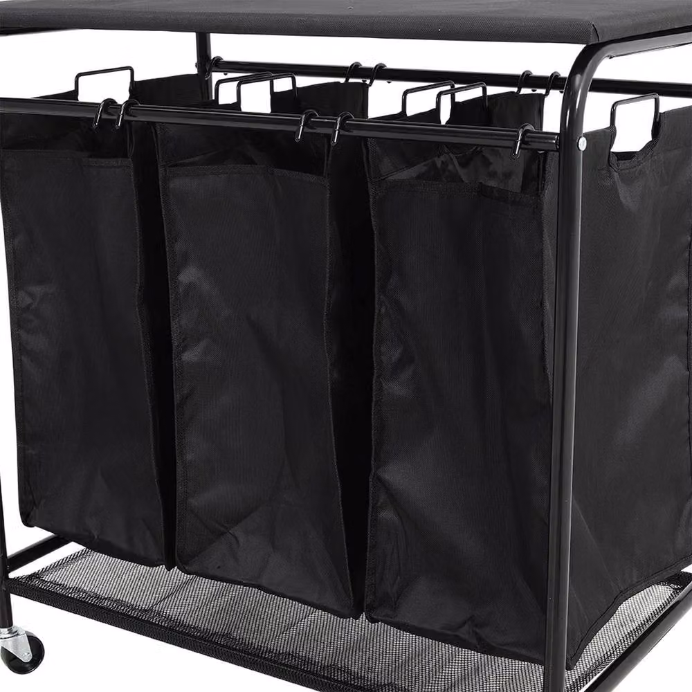 Garden Sanctuary Triple Bag Rolling Laundry Sorter with Lift-up Ironing Board in Black – 4