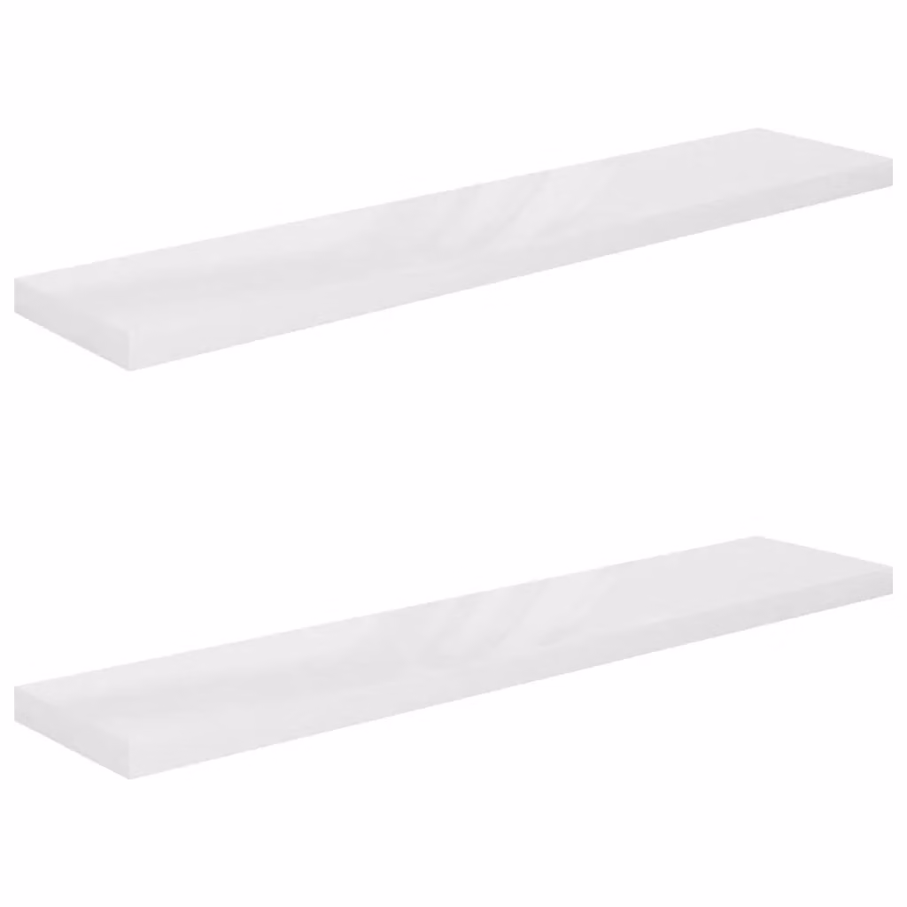 Berkfield Home Set of 2 Floating Wall Shelves in High Gloss White MDF, W: 120 cm, D: 23.5 cm, H: 3.8 cm – 2