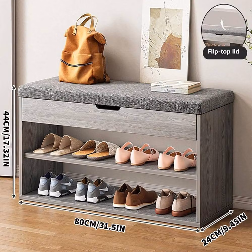 Hinsinc Grey Shoe Storage Bench and Rack Organiser for Hallways, W/D/H: 50 x 24 x 44 cm – 2
