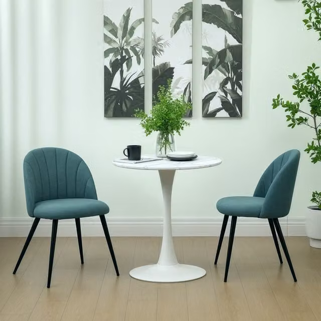 HOMCOM Set of 2 Modern Green Fabric Dining Chairs with Shell Backrest