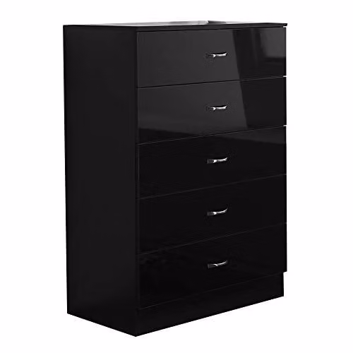 FWStyle Modern 5 Drawer Chest in Black Gloss with Metal Handles – 1