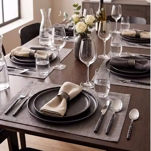 Premier Housewares 16 Piece Stainless Steel Cutlery Set in Black and Silver with Polished Finish – 4