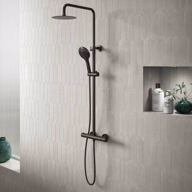 Bathroom Kingdom Menai Premium Gunmetal Round Thermostatic Shower Set in Grey
