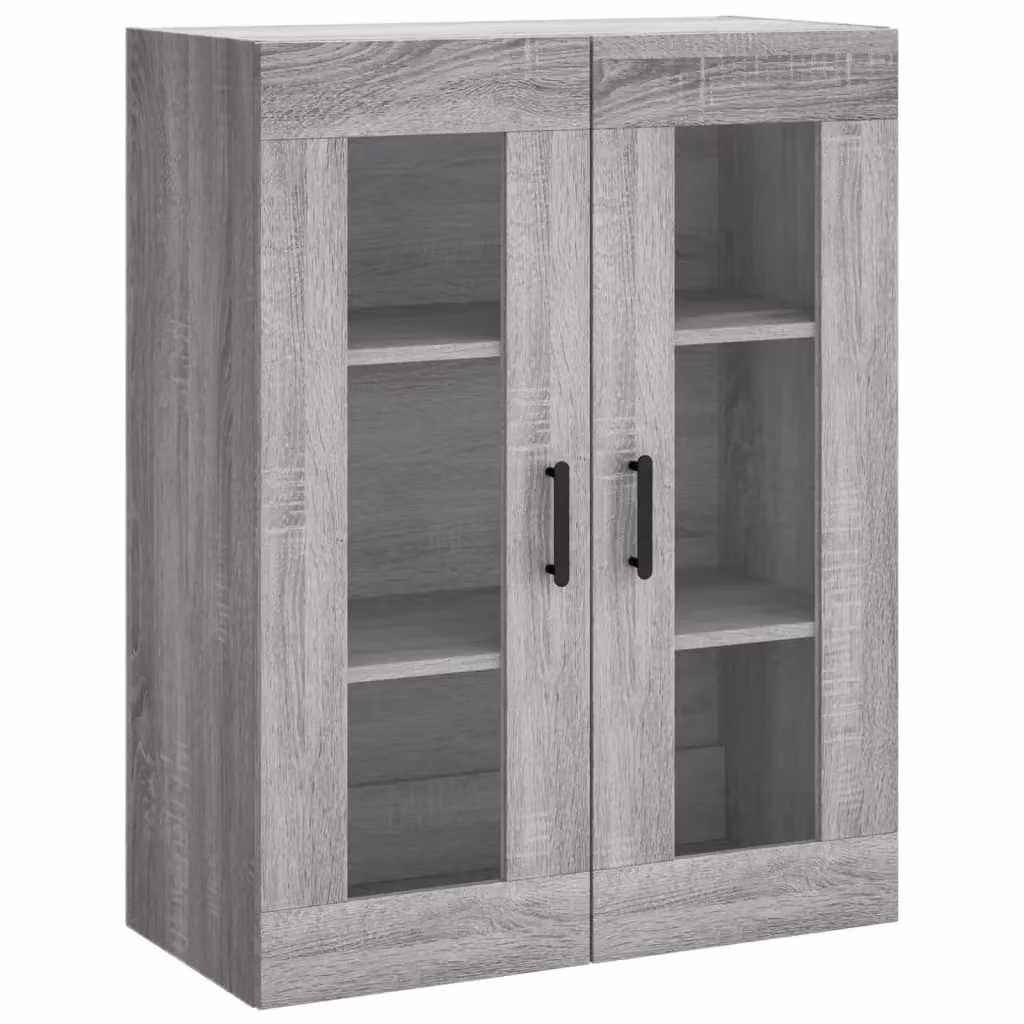 Berkfield Home Wall Mounted Cabinets with Glass Doors, 2 Piece Set in Grey Sonoma Matt Finish – 2