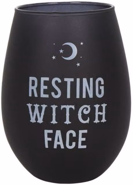 KDMD Resting Witch Face Stemless Wine Glass in Black and Transparent – 3