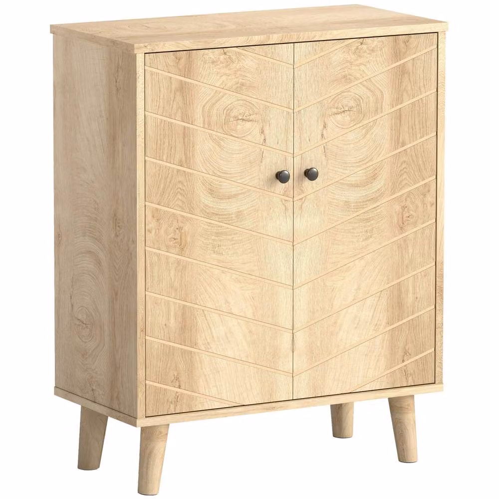 Wyld Haus Elka Dive Chevron Sideboard in Natural Wood Effect with 2 Doors and Angled Legs, Brown and Beige – 2