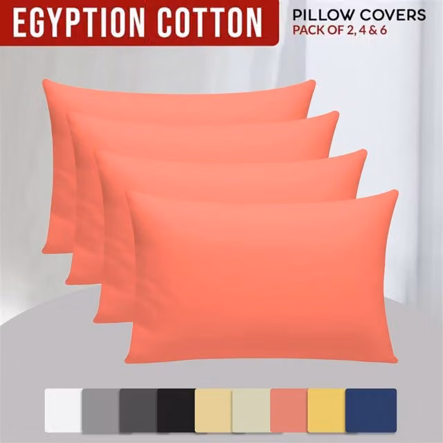 Pamposh Grace 300 Thread Count 100% Egyptian Cotton Pillowcase 4 Pack in Coral, W/D/H: 50 x 75 cm