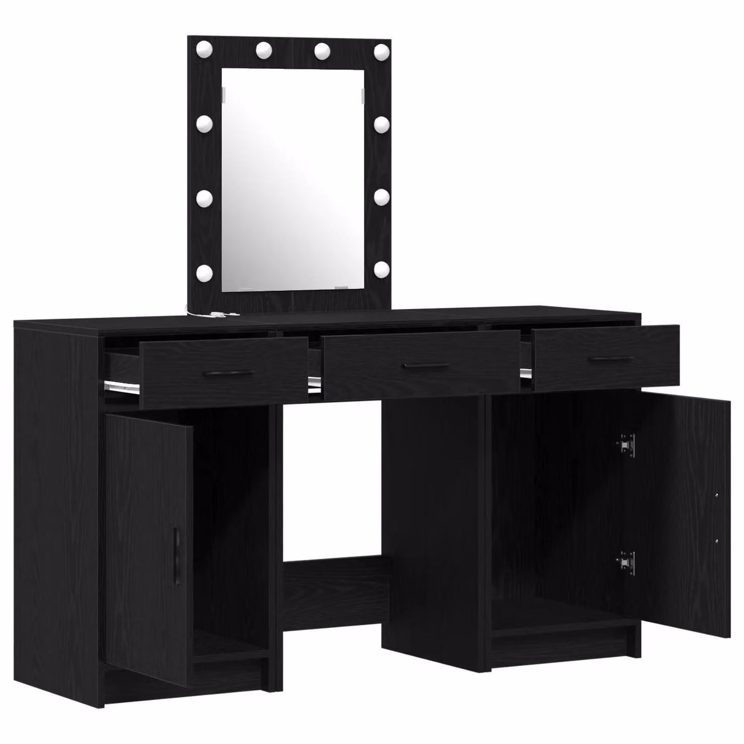 Berkfield Home 3 Piece Hollywood LED Dressing Table Set in Matt Black Engineered Wood – 3