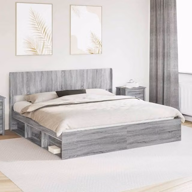 Berkfield Home Grey Sonoma Bed Frame with Headboard and Side Storage, W: 180 cm, D: 200 cm