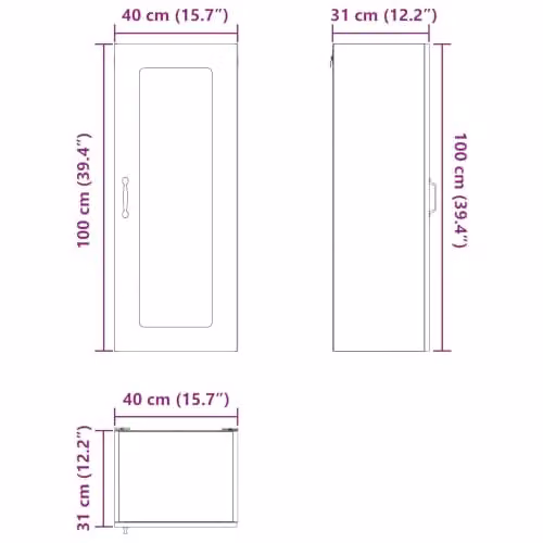 vidaXL Modern White Wall-Mounted Kitchen Wall Unit with Glass Doors and Internal Shelves, W/D/H: 40 x 31 x 100 cm