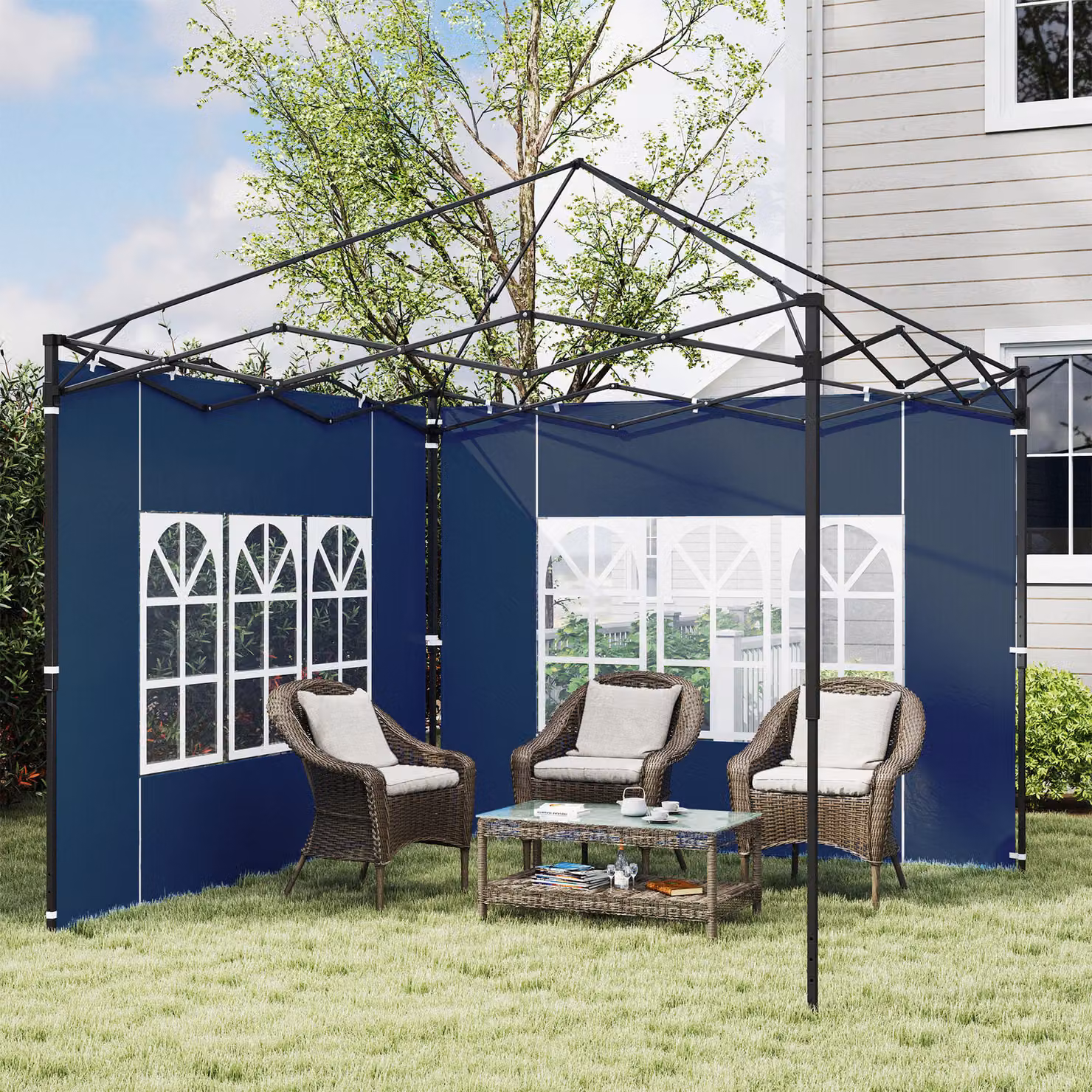 Outsunny Set of Two Blue Gazebo Frame Replacement Walls, W 300 x D 300 x H 193 cm – 2