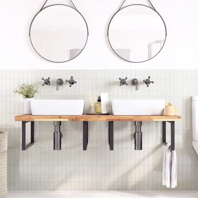 Berkfield Home Untreated Solid Wood Acacia Bathroom Vanity Countertop, Brown, W: 120 cm, D: 60 cm, H: 4 cm – 1