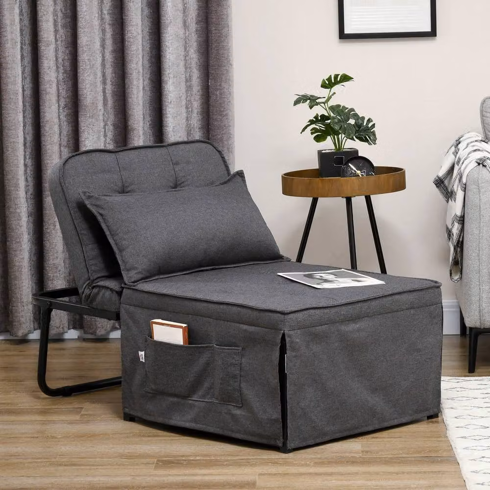 STILVORA Modern Grey Fabric Sleeper Chair Bed with Adjustable Backrest and Ottoman – 2