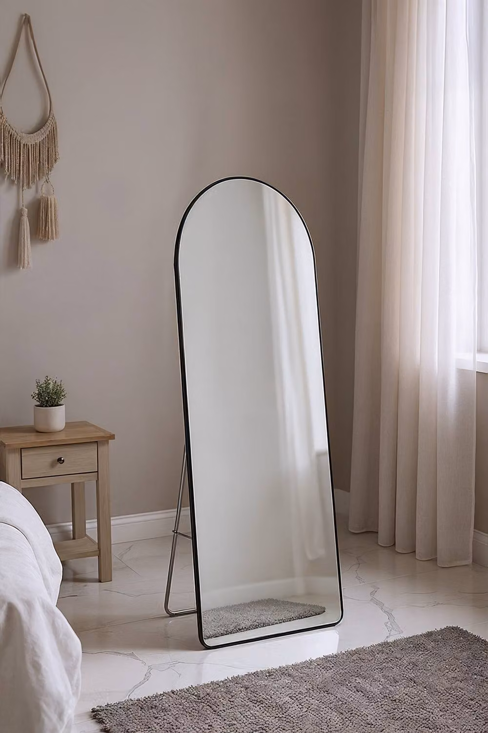 Living and Home Modern Arched Metal Freestanding Floor Mirror in Black, W: 60 cm, H: 165 cm – 2