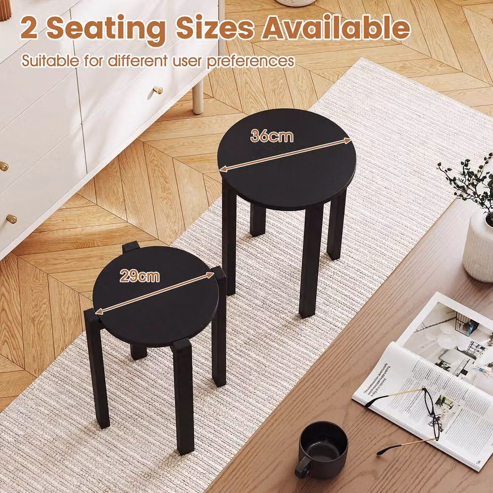 Costway Set of 4 Stackable Wooden Nesting Dining Stools with Rolling Base in Black – 5