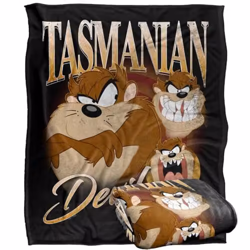 Warner Bros. Looney Tunes Taz Super Soft Fleece Throw Blanket for Children, Multicolour, W/H: 127.0 x 152.4 cm