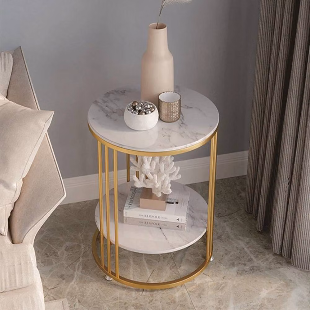 PAWNORA Elegant White Marble Round Coffee Table and Side Table – 3