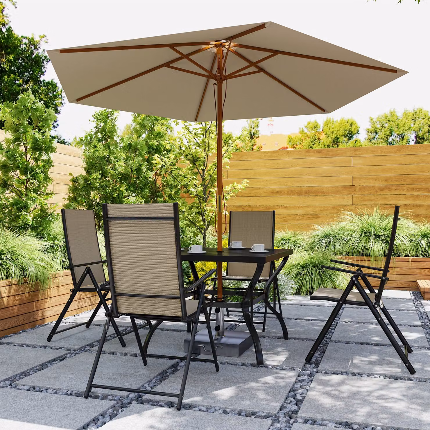 Outsunny Five-Piece Modern Patio Set with Square Table and Chairs in Black and Powder Coated Steel – 6