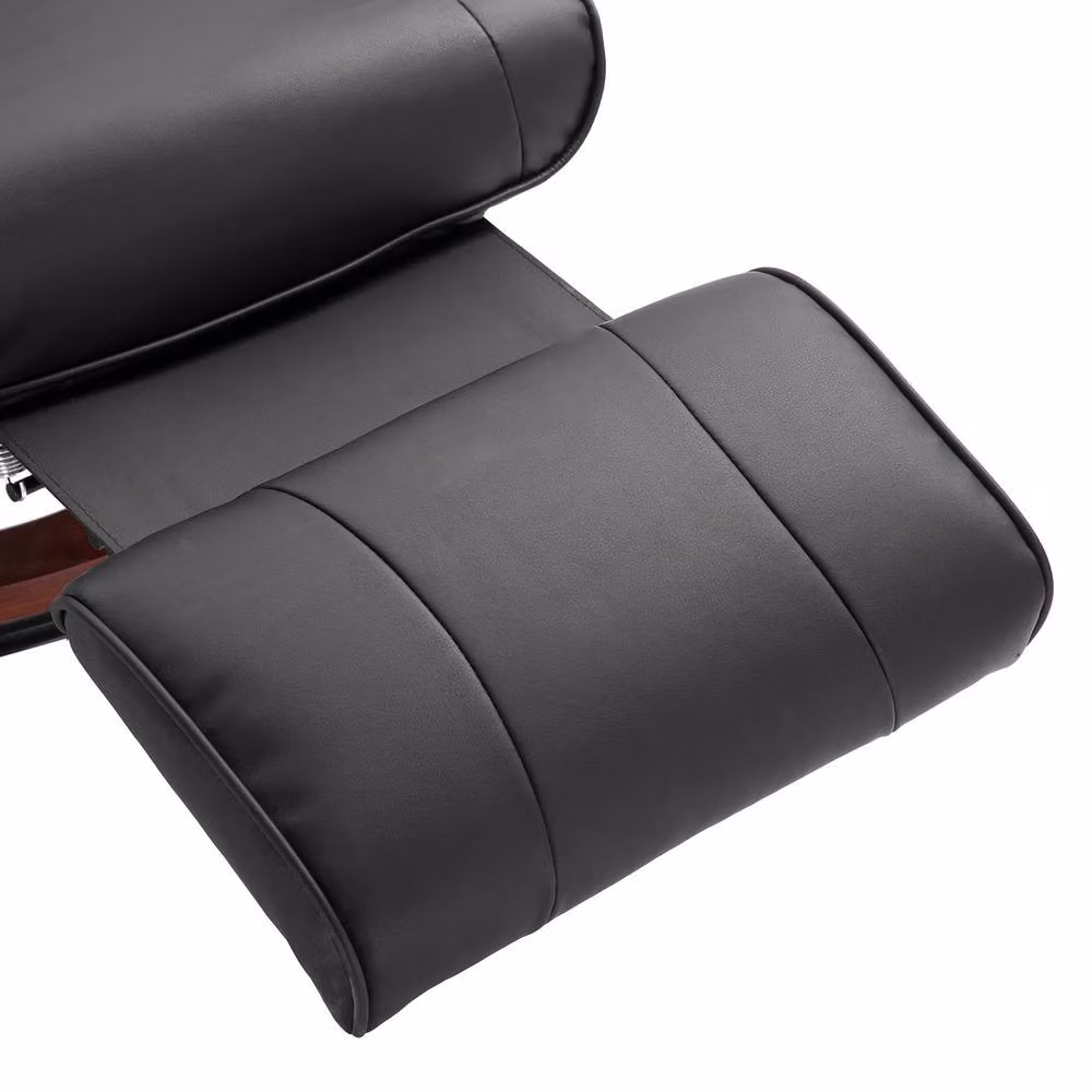 STILVORA Black Synthetic Leather Recliner Armchair with Manual Footrest and Ottoman – 6