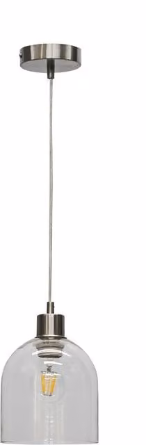 First Choice Lighting Belten Transparent Glass Cloche Pendant Light with Silver Satin Nickel Fitting