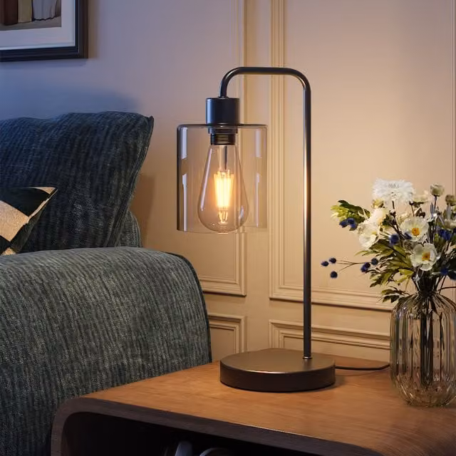 Livingandhome 5W Dimmable Vintage Table Lamp in Black with Transparent Glass