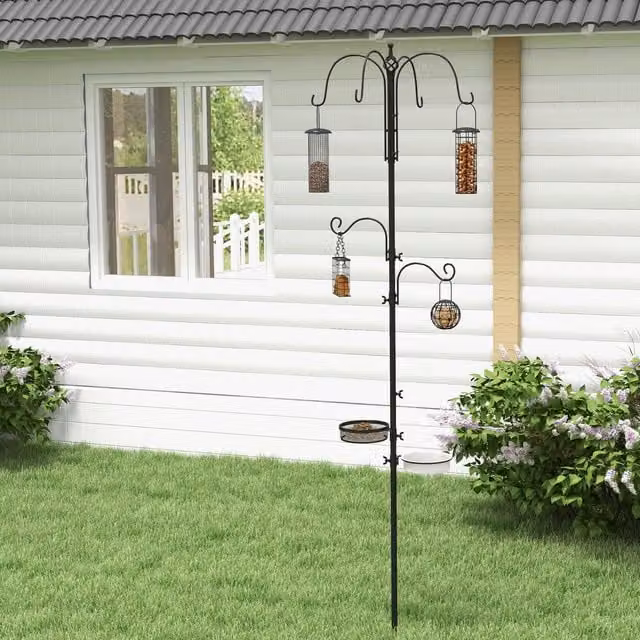 PawHut Bird Feeding Station Kit with 6 Hooks, Black