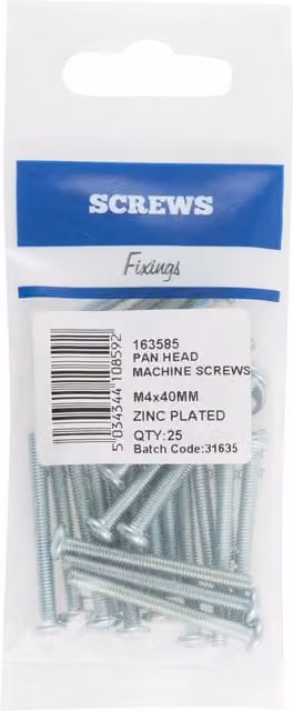 Hiatt Galvanised Silver Pan Head Machine Screws, M4 x 40mm
