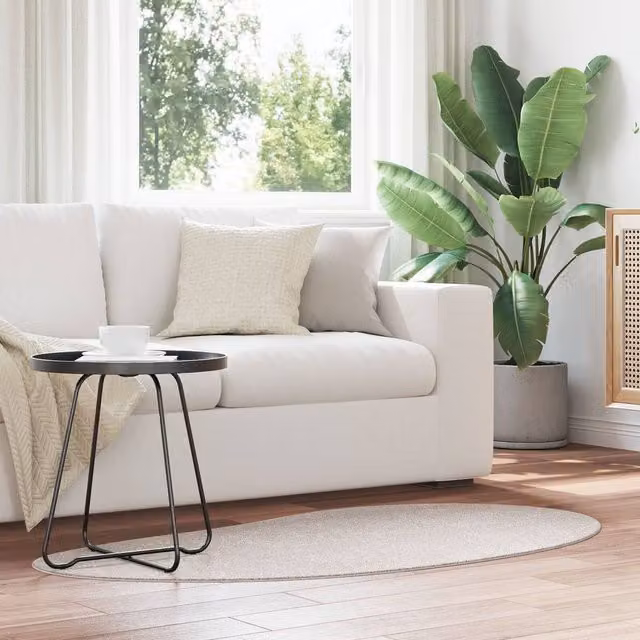 Berkfield Home Oval Sand and Beige Polyester Non-Slip Area Rug, W: 80 cm x L: 150 cm