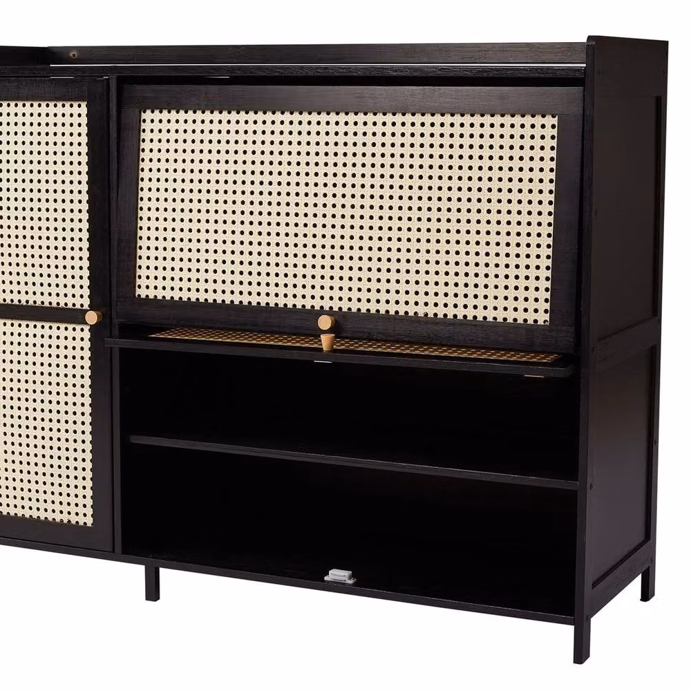 FORGEVIO 3-Door Rattan Shoe Cabinet in Black with Internal Shelves – 4