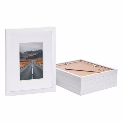 Nicola Spring Pack of 5 White Rectangular Photo Frames with Glass and Plastic Mounts for Hanging – 1
