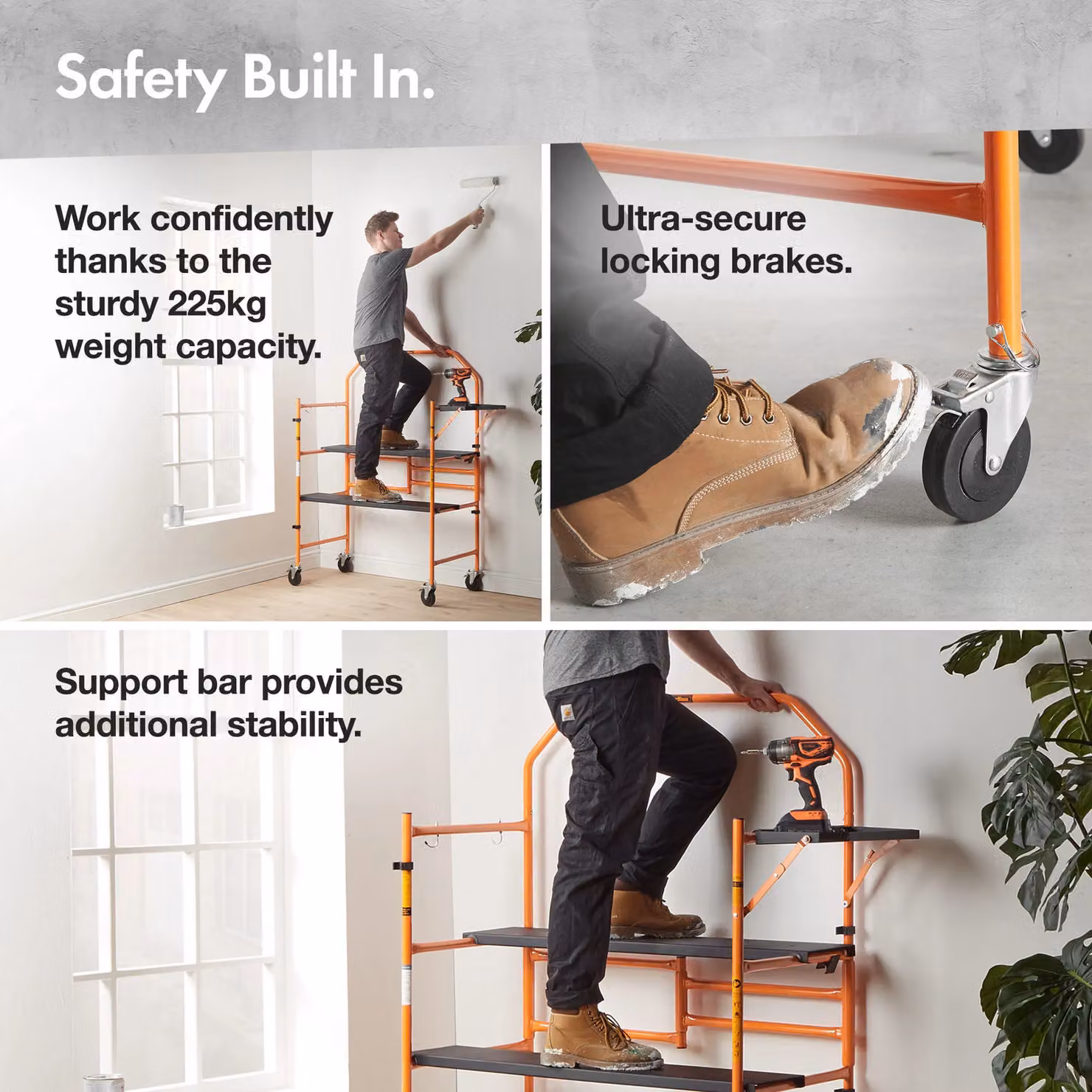 VonHaus Steel Mobile Work Platform in Orange with 225kg Capacity – 3