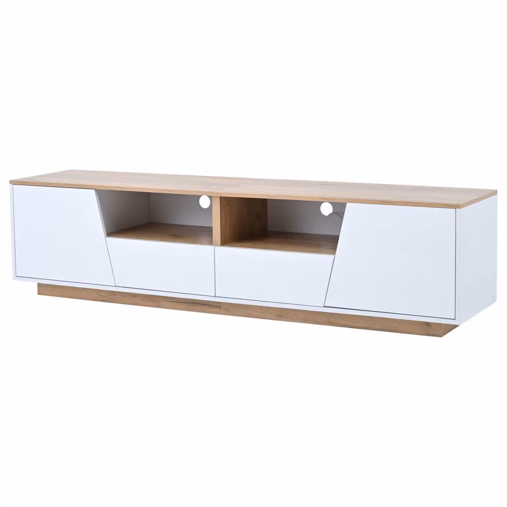 Merax Modern White and Oak LED TV Unit with Drawers, W/D/H: 180 x 40 x 43 cm – 3