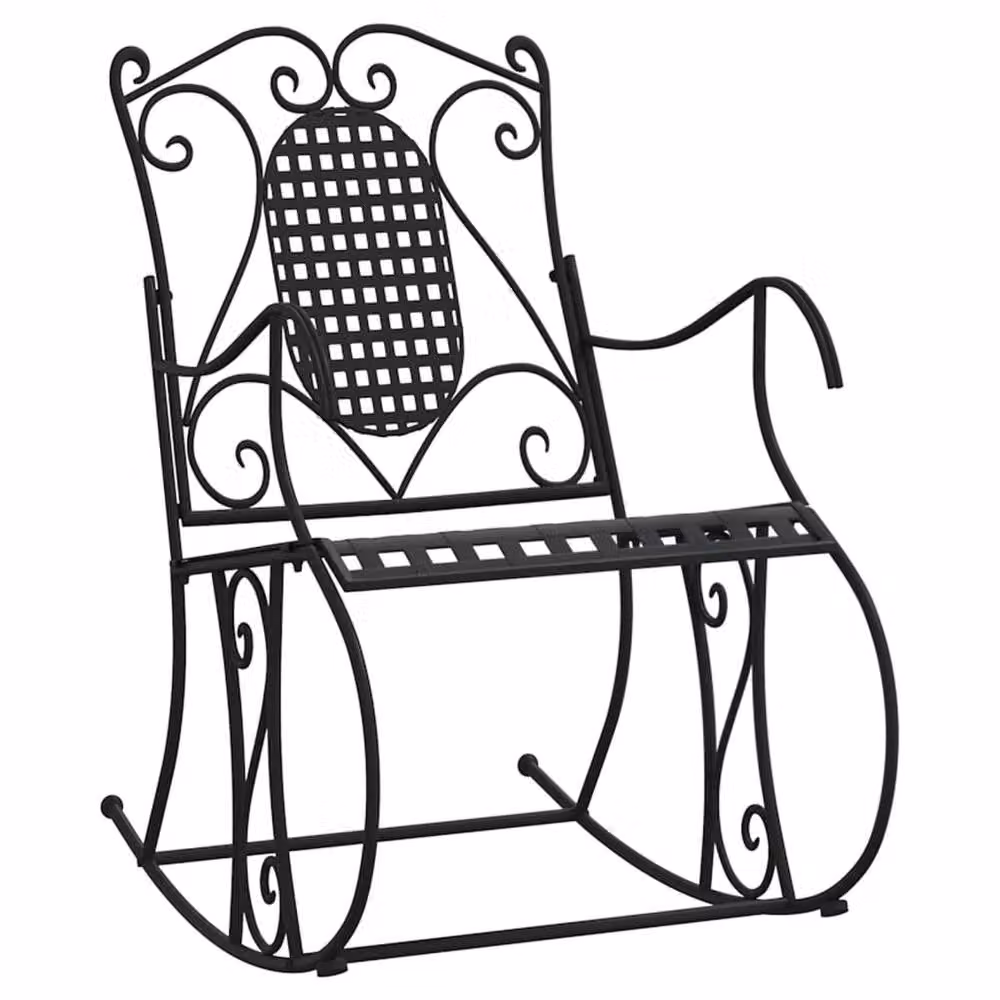 Berkfield Home Rocking Bench in Black Matt Steel, W/D/H: 84 x 54 x 95 cm – 3